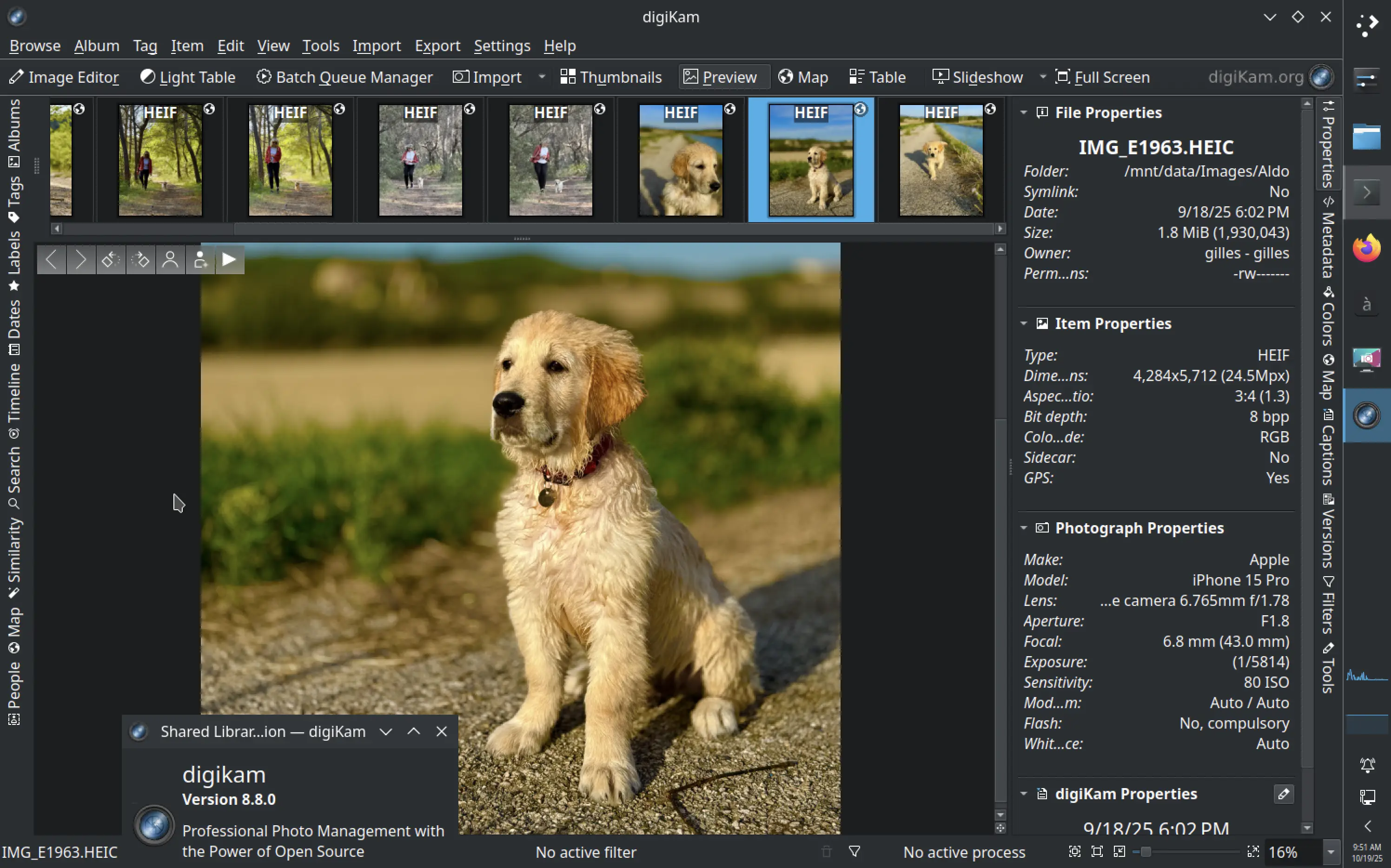 digiKam 8.8.0 Running Under Linux to Preview HEIF Images